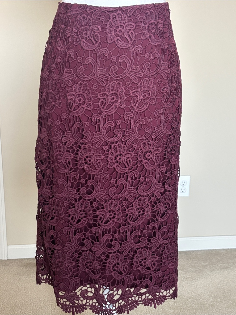 Ashro Plum Crochet Lace Pencil Skirt